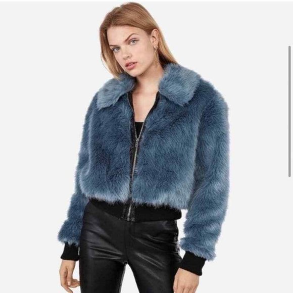 Express Jackets & Blazers - Express X Negin Mirsalehi - Blue Faux Fur Coat / Bomber Jacket / NWOT Size M